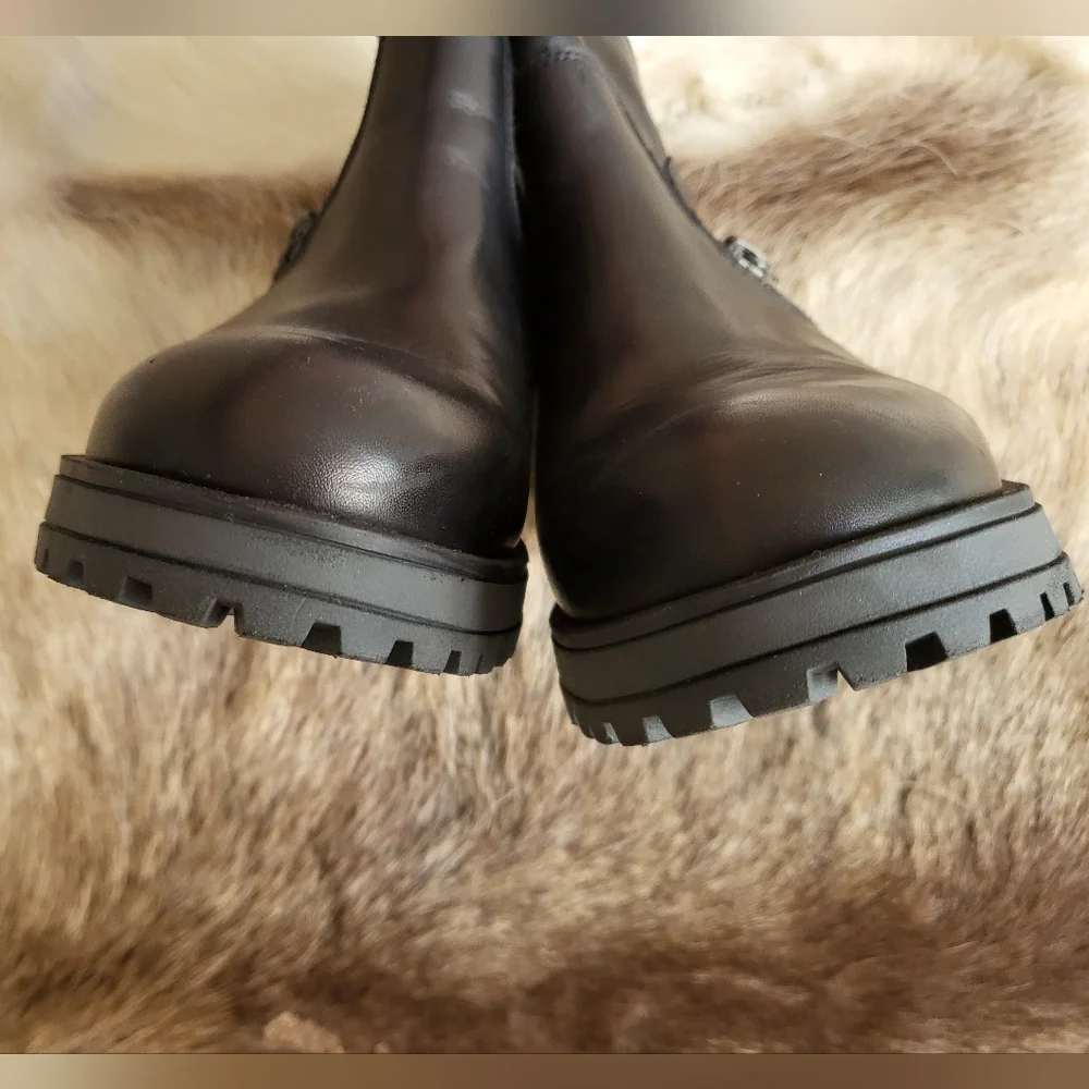 EUC Lumberjack Leather Moto Boots Wedge Heel size 39